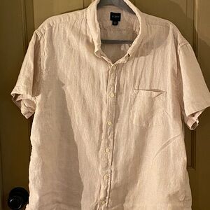J.Crew Men’s button down linen gingham Shirt in tan & cream XXL cotton